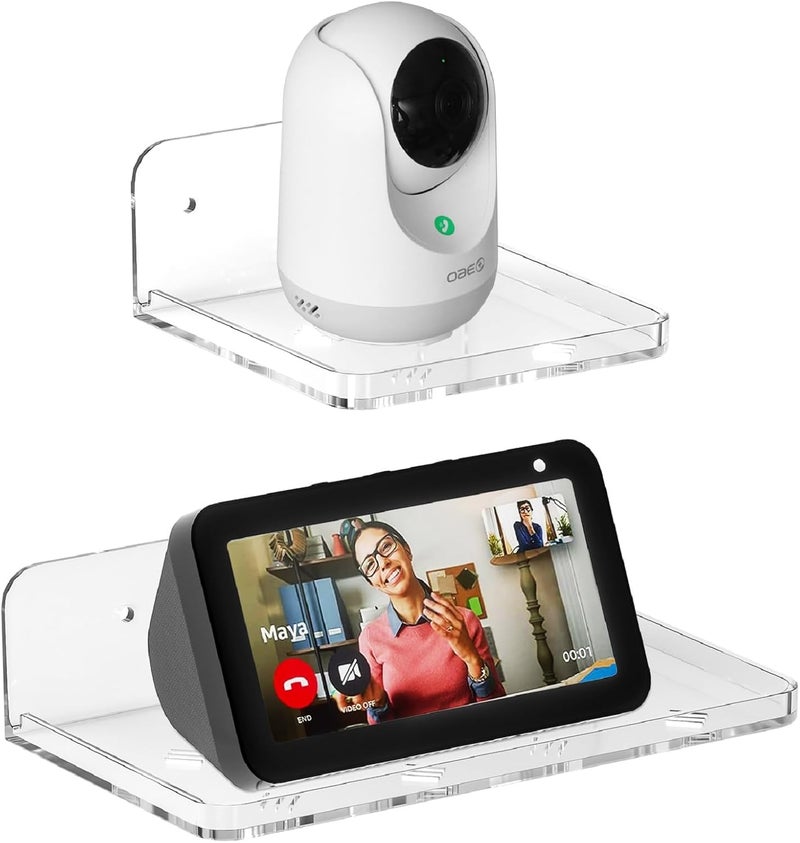 Liboer Wall Mount Floating Shelves for 2 Pcs Security Baby Camera Shelf Mini Speaker Other Small Items in Bedroom Bathroom Kitchen Living Room Clear Mini Shelf Flexible Use for Wall Space(S+L) - Image 1